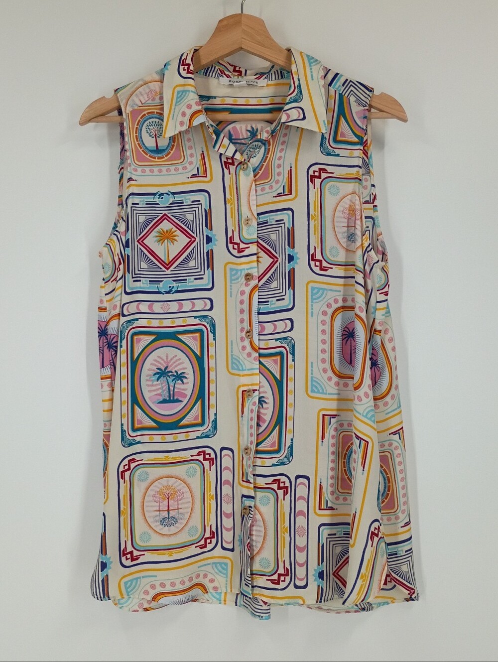 Rose + Olive Printed Button Front Blouse